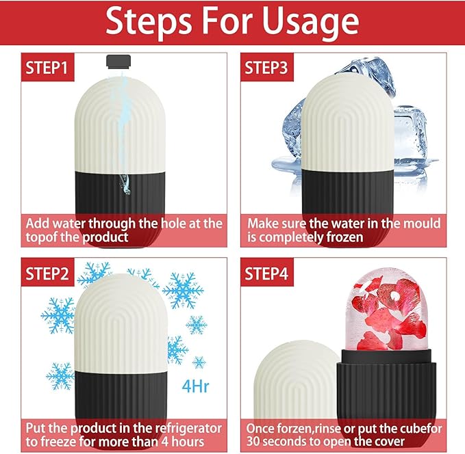 XHJRI Face Roller Massager for Skin Care, Reusable Ice Mold Massage Roller - Cordless, Battery Powered, Black White, Migraine Relief, Rolling Therapy for Whole Body