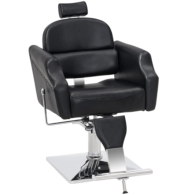 BarberPub Classic Recliner Leathern Barber Chair Antique Heavy Duty Hair Spa Salon Styling Beauty Equipment 3125