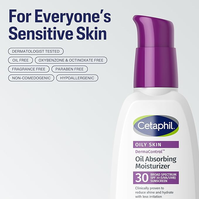 Cetaphil DermaControl Oil Absorbing Moisturizer with SPF 30, For Sensitive, Oily Skin, 4 Fl oz, Absorbs Oil, Reduces Shine, Hydrates, Protects, No Added Fragrance