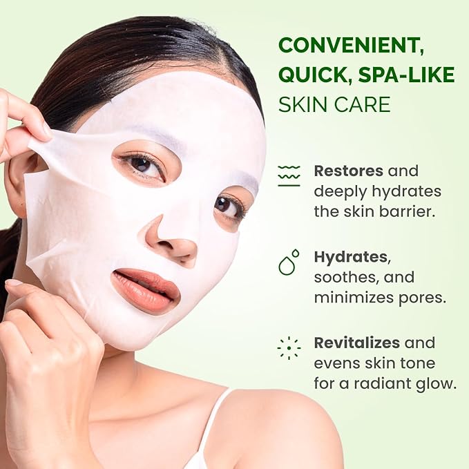 PLANTIFIQUE Facial Sheet Mask Chill Cica 5 Pack – Calming & Soothing Face Mask Sheets with Centella & Niacinamide – Korean Skincare for Skin Comfort and Even Texture