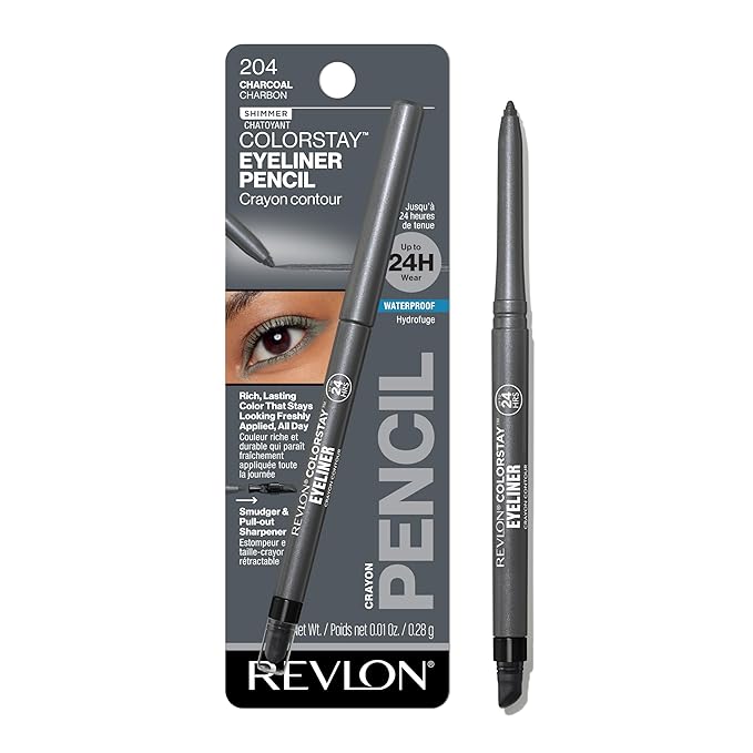 REVLON ColorStay Pencil Waterproof Eyeliner, Smudge-Proof, Eye Makeup with Built-In Sharpener, Stocking Stuffer for Women, 204 Charcoal, 0.01 oz
