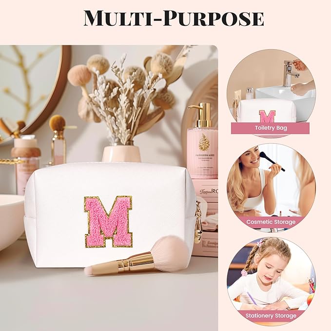 Preppy makeup bag, cute initial