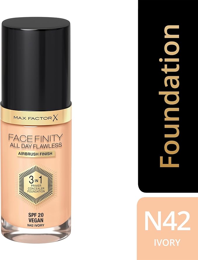 Max Factor Facefinity 3-in-1 All Day Flawless Liquid Foundation, SPF 20-42 Ivory, 30 ml