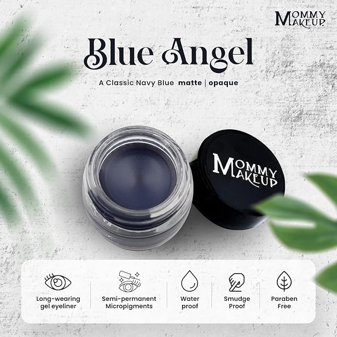 Mommy Makeup Waterproof Stay Put Gel Eyeliner Pot with Micropigments - Smudge-Proof, Long Lasting, Highly Pigmented Cream Eye Liner, 0.14 oz (Blue Angel)