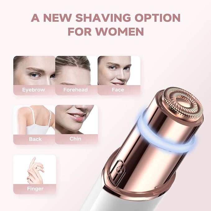 Eyebrow Facial Trimmer: 2 in1 Rechargeable Facial Hair Removal and Eyebrow Shaver - Face Lips Body Painless Facial Razor with Replacement Heads