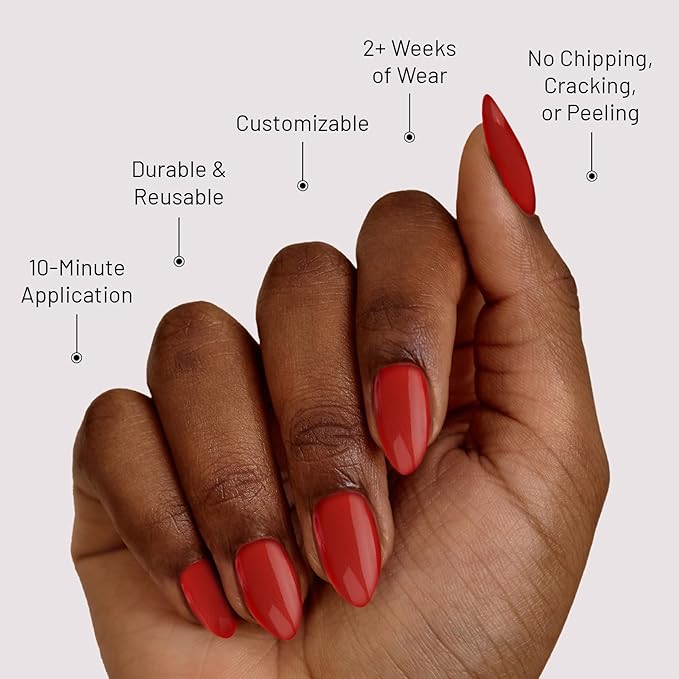 Lilac St - Press on Nails, Slow Burn (30 Nails, 15 Sizes) - Medium, Almond, Glossy, Opaque - Brush-On Nail Glue, Nail File, Cuticle Stick, Prep Pad - Cruelty Free, Vegan, Women Founded