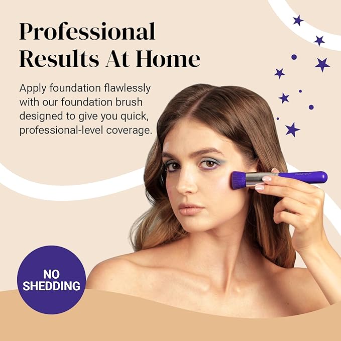 Keshima Foundation Brush Flat Top Kabuki - Premium Foundation Brush for Liquid Makeup, Cream, and Powder - Buffing, Blending, and Face (Regular Size, Neon Purple)