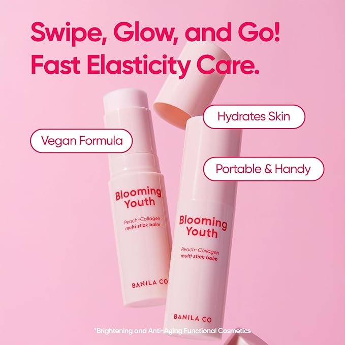 BANILA CO Blooming Youth Multi-balm Stick | All-in-one Hydrating Lip, Face and Neck Cream | Daily Moisturizer Make up Base | Made with Peach Collagen & Hyaluronic Acid (10.5g / 0.37oz)