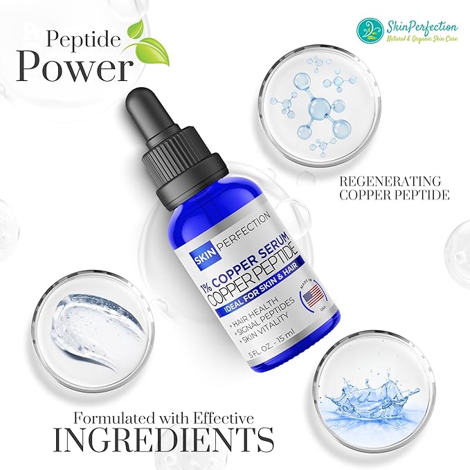 Skin Perfection GHK-CU Copper Peptides Serum for Face & Hair - Copper Peptide for Skin, Hair & Scalp - 1% Blue Liquid for Face, Neck, Body, and Scalp – Multi-Use Serum Booster with Dropper 0.5 fl oz