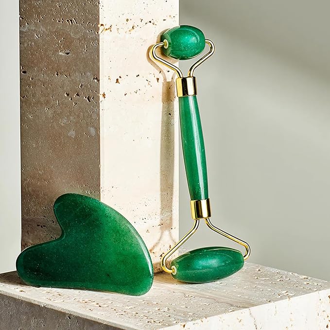 ROSELYNBOUTIQUE Gua Sha Facial Tools & Face Roller Original Face Massager for Puffiness Wrinkless Skin Care Routine - Self Care Gift for Men Women (Aventurine)