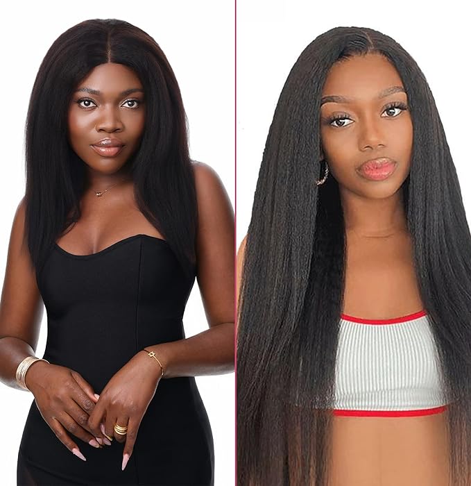 Essent Seamless Kinky Straight Clip in Hair Extensions Real Human Hair 24 Inch 7Pcs 130g Kinky Clip Ins Full Head Brazilian Remy Hair Extensions for Women Natural Black Double Weft Clip In