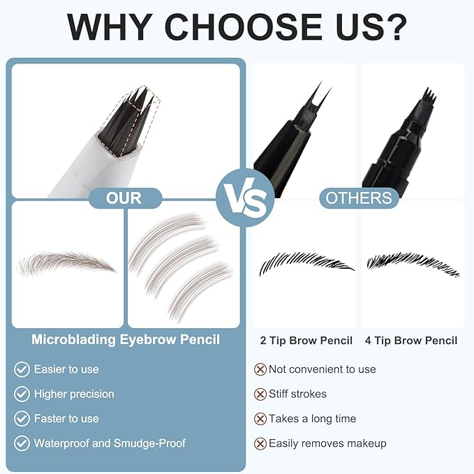 Boobeen 2PCS Wild Liquid Brow Pen, Microblading Natural Eyebrow Pencil with Spiral Brush, Ultra-Precise Tips for Hair-Like Makeup with Brush, Waterproof & Lasts All Day