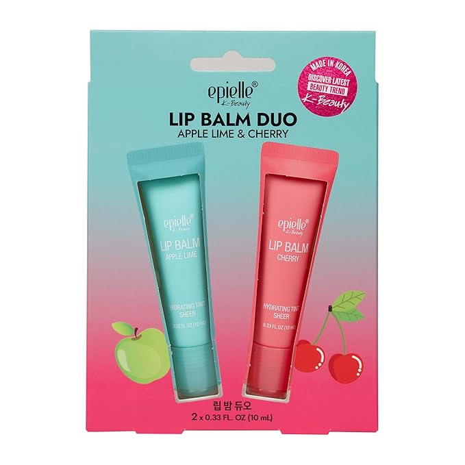 Epielle Lip Balm Duo Apple Lime & Cherry, Hydrating Tint Sheer, Kbeauty, Stocking Stuffers, Thanksgiving Essentials