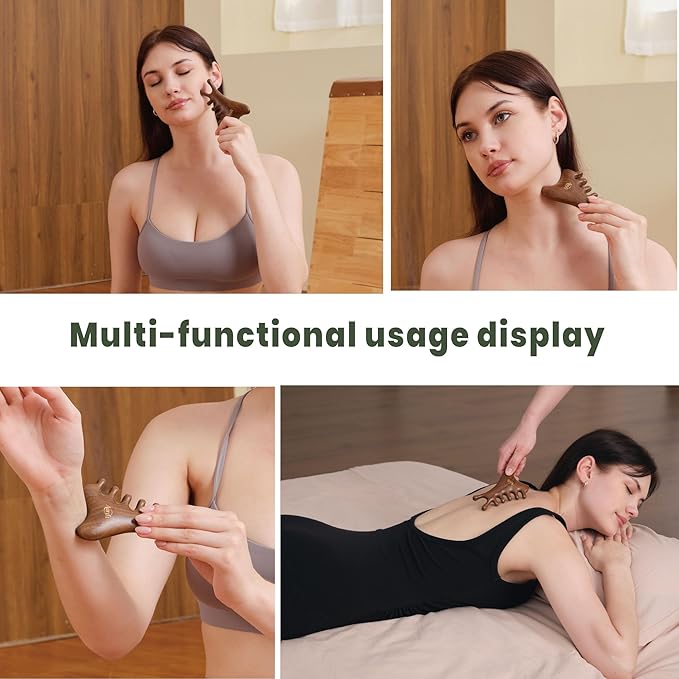 Scalp Massager Brush & Gua Sha Tool Set - Wooden Comb for Scalp Stimulation, Facial Massage & Relaxation, Handcrafted Natural Self-Care Gift Set with Storage Bag, King Wood