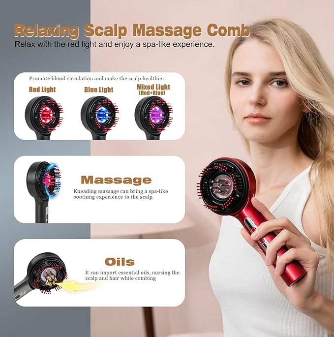 3-in-1 Hair Scalp Massager Comb - Rechargeable Cordless Portable Scalp Care Brush with Essential Oil Applicator, Gentle Scratching & Kneading Massage for Hair & Scalp Nourishment, Fit for Men & Women