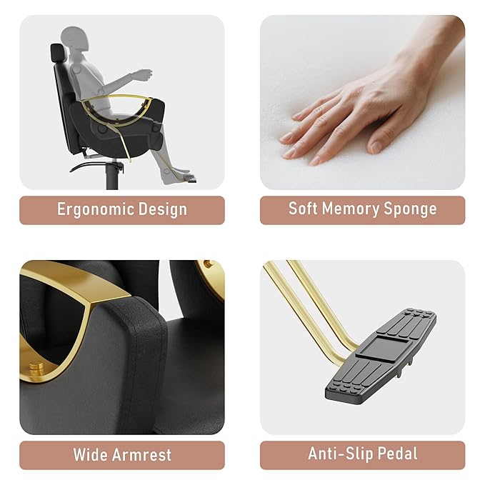 Barber Salon Chair for Hair Stylist, Height Adjustable Hydraulic Hair Reclining Salon Chairs, 360 Degrees Rotation, Multi-Function Shampoo Chair for Barbershop (Modern Black)