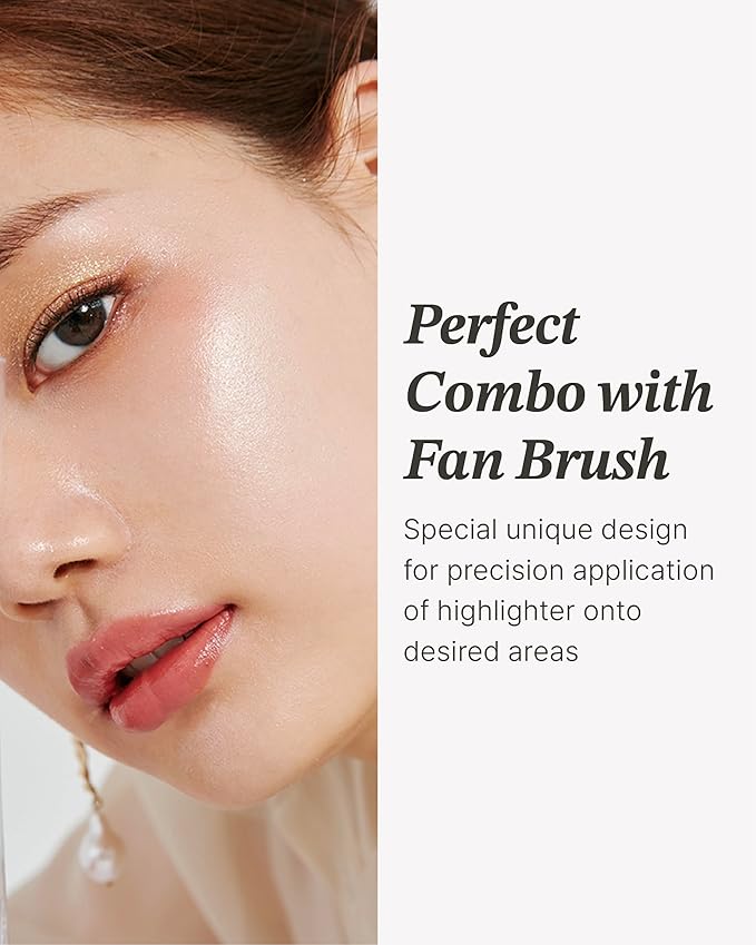 Glint Highlighter Special Set (Dewy Moon(Set), 0.08oz + Fan Brush) - Baked Highlighter for Natural Glow. Korean Makeup by LG Beauty. Rich Pigment, Silky Touch, Shimmer.