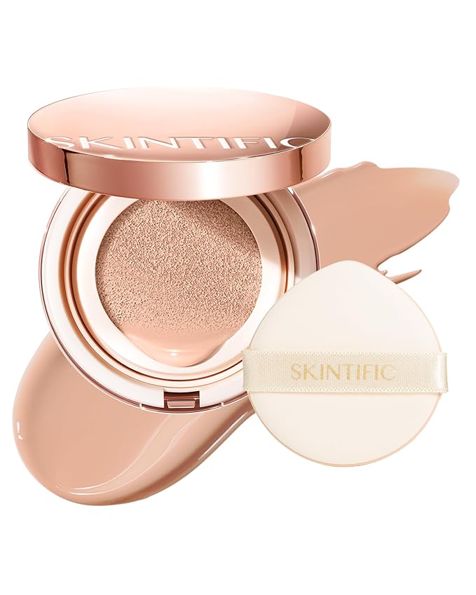 Full Coverage Cushion Foundation, Weightless, Skin Fit, Satin Glow Finish, Oil-Control Waterproof Foundation, Sweatproof Flawless BB Cream CC Korean Makeup,Tattoo Cover Up, Buildable(#22C Peach Beige)