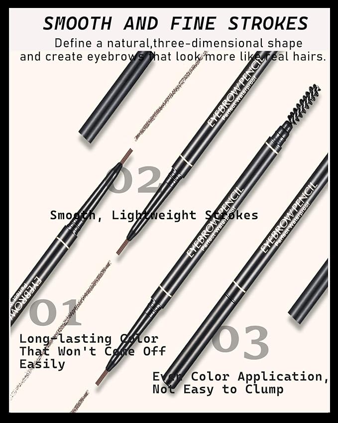 6 Pcs Waterproof Eyebrow Pencil Dark Brown Set,Ultra Fine Professional Eyebrow Retractable Pencil Long Lasting Tinted Micro Brow Pen,Defines,Fills for Perfect&Tiny Brow Women Eye Makeup Gel Pencil-05