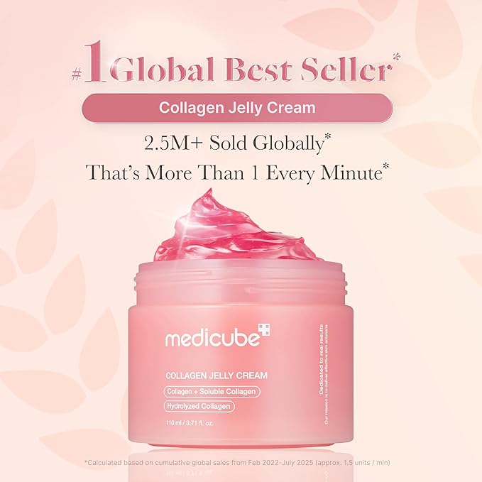 medicube Pink Glass Glow Duo for Uneven skin: Collagen Jelly Cream 110ml and Salmon DNA PDRN pink collagen jelly gel mask (4ea) | Holiday Stocking Stuffers