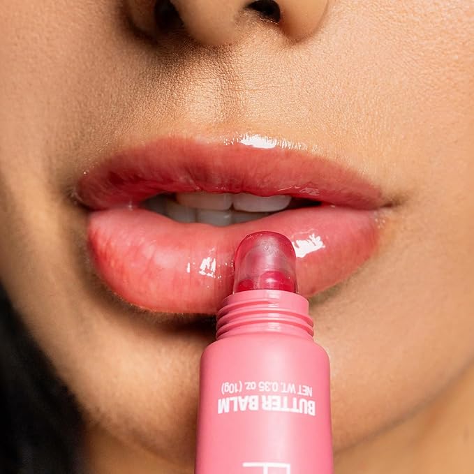 Palladio Butter Balm - Hydrating Lip Balm with Sheer Tint, Aloe, Peptides, Shea Butter, and Vegan Formulation for Instant Moisture, Shine, and Soothing Lip Care, Strawberry Shortcake