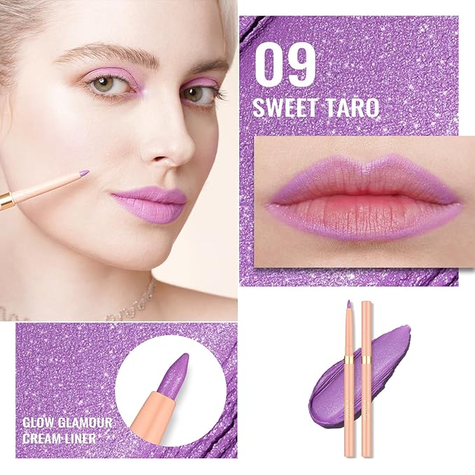 Oulac Light Purple Lipliner Pencil, 2in1 Retractable Makup Crayon for Lip Liner and Eye Liner, Highly Pigmented, Smooth, Long Lasting and Waterproof Formula, Vegan Beauty, 09 Sweet Taro