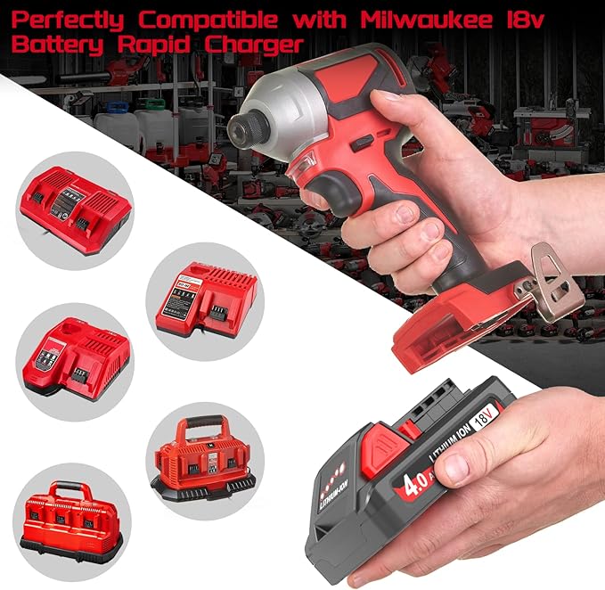 2 Pack 4.0Ah 18V Batteries Replace for Milwaukee M18 Battery Lithium lon 48-11-1815 48-11-1840, Compatible with m18 Milwaukee Battery Charger and 18 Volt Cordless Power Tools