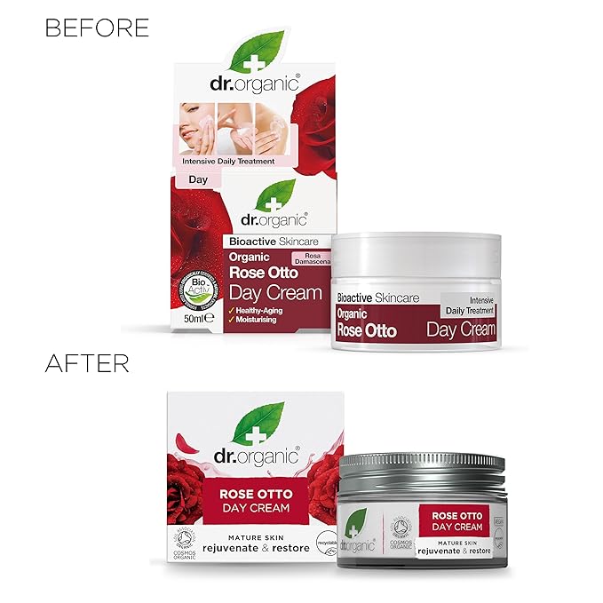 Dr. Organic Rose Otto Day Cream | Hydrates and Rejuvenates, Supports Healthy-Aging, Natural, Certified Organic, Paraben & SLS-Free, 50 mL / 1.7 fl oz