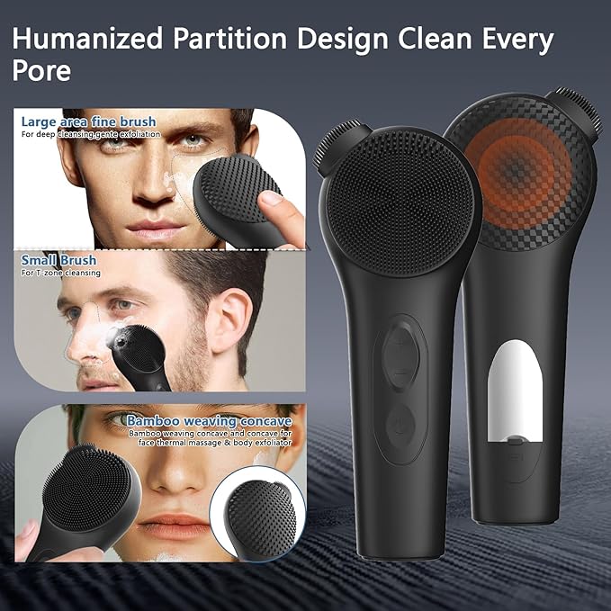 Silicone Face Scrubber, Waterproof Rechargeable Facial Cleansing Brush, 5 Cleansing Modes with Nose Brush for Men & Women Electric Face Wash Brush for Deep Cleaning, Exfoliating, Massaging-Black