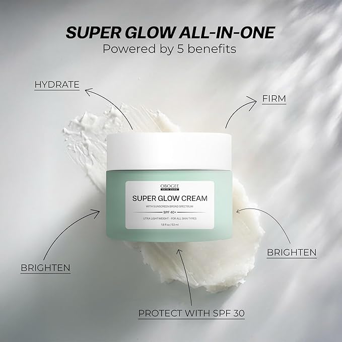 Super Glow Cream with Sunscreen SPF 40+, Lightweight Face Moisturizer with Sun Protection, 5-in-1 Skin Care Benefits 1.8 oz
