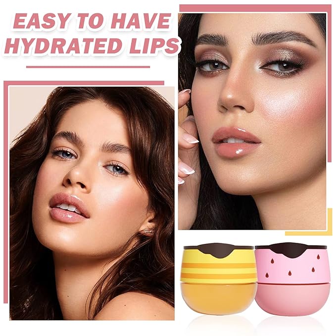 2PCS Bee Lip Balm Honey Pot,Honey Balm（Honey+Strawberry）