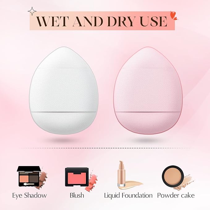 Gerrii 72 Pcs Finger Powder Puff Mini Makeup Sponge Soft Beauty Makeup Blender Puff for Foundation, Face Powder, Under Eye Setting, Concealer, Repair Cream, Cosmetic Tool (Pink, Beige, Blue, White)
