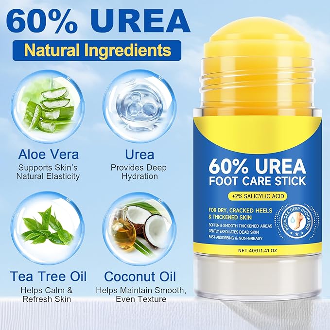 Urea Cream 60 Percent for Feet, 2% Salicylic Acid Urea Foot Cream for Cracked Heels and Dry Skin, Deep Moisturizing, Cracked Heel Repair Cream, Repairing Creams for Heels, Knees, Elbows & Hands (2)