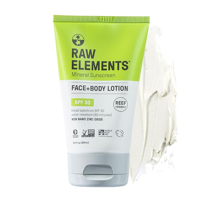 Raw Elements Face and Body Mineral Sunscreen SPF 30 Tube, Organic Sunblock Daily Protection, Non Toxic Reef Safe, Water Resistant, Cruelty Free, 3 oz (Pack of 1)