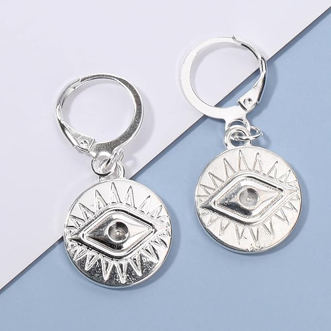 Evil Eye Coin Earrings Silver Disc Drop Earrings Evil Eye Hoop Earrings Vintage Lucky Charm Earrings Jewelry for Women and Girls