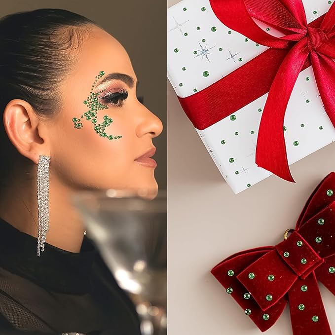 975Pcs Face Gems Hair Gems, Self-Adhesive Face Jewels Eye Jewels Rhinestones 3/4/5/6 mm DIY Face Gems Stick on, Hair Body Rhinestones Gems Crystals Pearls for Face Makeup, Crafts (gem_LightGreen)