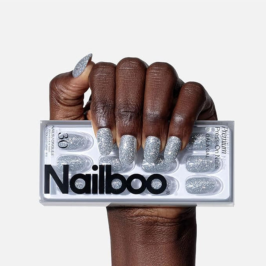 Nailboo Press On Nails, Salon-Quality Reusable Fake Nails for Fast DIY Manicure with Strong Hold Nail Glue for Press Ons, Nail File, & Alcohol Prep Pads, Gala Gal