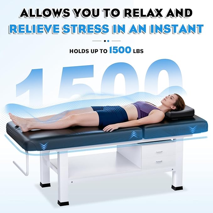 Massage Table with Towel Rack and Storage, 1500lbs Weight Capacity Iron Base Massage Bed Adjustable Backrest for Professional & Home Use, Spa Treatment Table for Relaxation and Therapy, Black