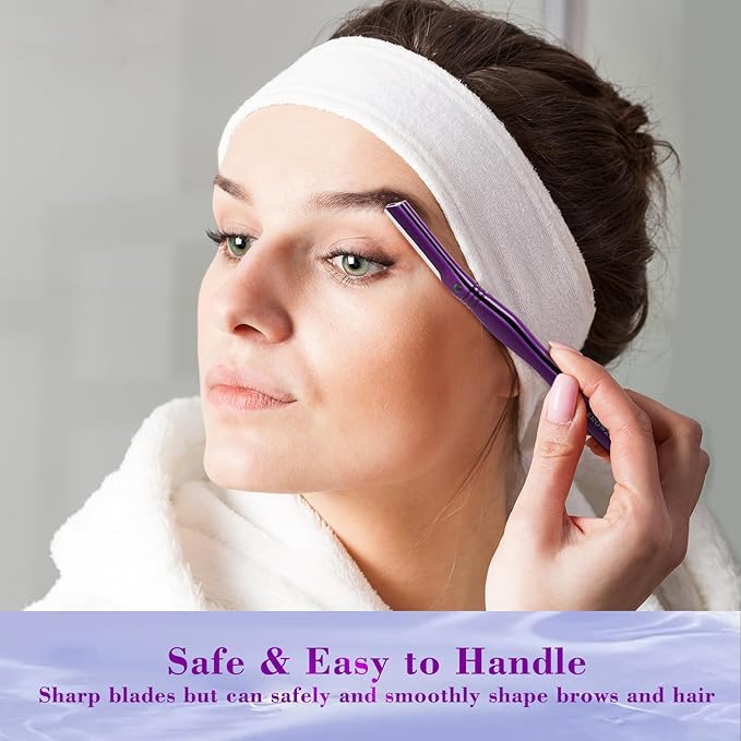 Dermaplane Razor for Women Face with 6 Refill Blades, Dermaplaning Tool Face Razors for Removes Facial Hair, Peach Fuzz, Reusable Metal Handle Eyebrow Razor (Purple)