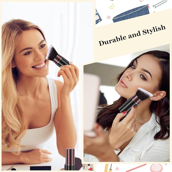 Kabuki Makeup Brush, Retractable Travel Powder Foundation Makeup Brush Face Blush Brushes for Blending Liquid, Bronzer, Buffing, Sunscreen,Flawless Cosmetics