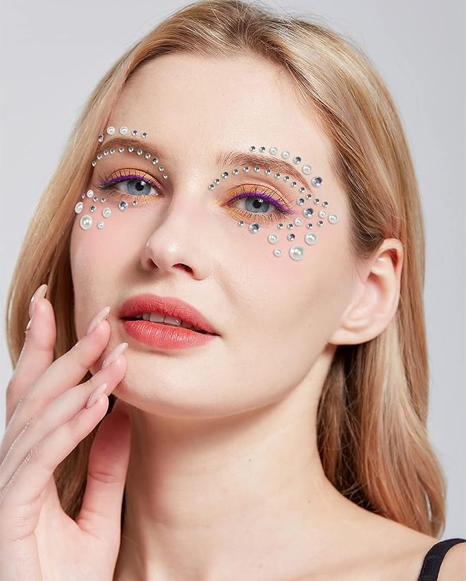 12 Sheets Self Adhesive Rhinestones for Makeup Eyes Face Jewels Gems Face Gems Stick on Rave Festival Accessories Costume For Women Bling Hair Rhinestone Stickers