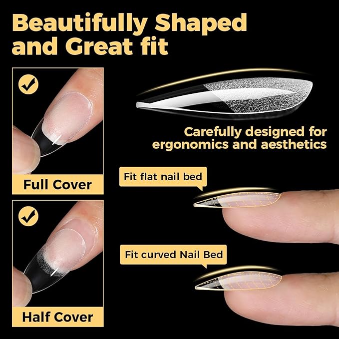 UNA GELLA Almond Gel Nail Tips 600 Pcs Pre Etched Medium Almond Shaped Nails Full Cover Press On Nails 12 Sizes Clear Fake Soft Gel Tips for Flat & Curved Nail Bed Extension Home DIY Salon
