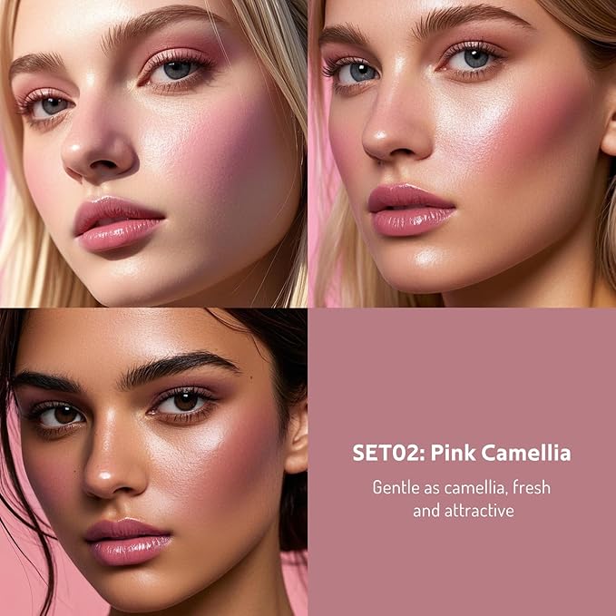 bayfree Multi Cream Blush & Blush Brush Set, Korean Makeup Blush for Cheeks, Multi-Use Face Balm, Lightweight & Hydrating, Blendable Color, Non-Greasy, Soft Bristles for Radiant Finish (Pink Camellia)