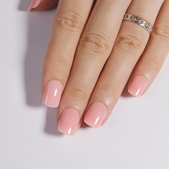 Blush Nude Press On Nails Short, Glossy Soft Gel Press On Nails Square with Nail Glue, 15 Sizes - 30 Fake Nails Kit, Thick Natural Reusable Glue On Nails for Women, Blush Serenity