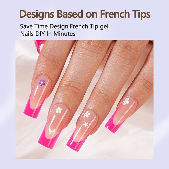 Misssix French Gel Nail Tips, 150Pcs Pink French Tip Press on Nails Long Square, No Need to File Tips Pre-lasting, Fake Nails for Nail Art DIY 15 Sizes