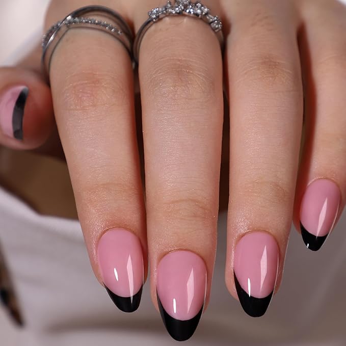 6 Packs (144 Pcs) Press on Nails - Almond, French Tip, Medium, Glue on, Gel False Nails for Women - 12 Sizes, 6 Styles