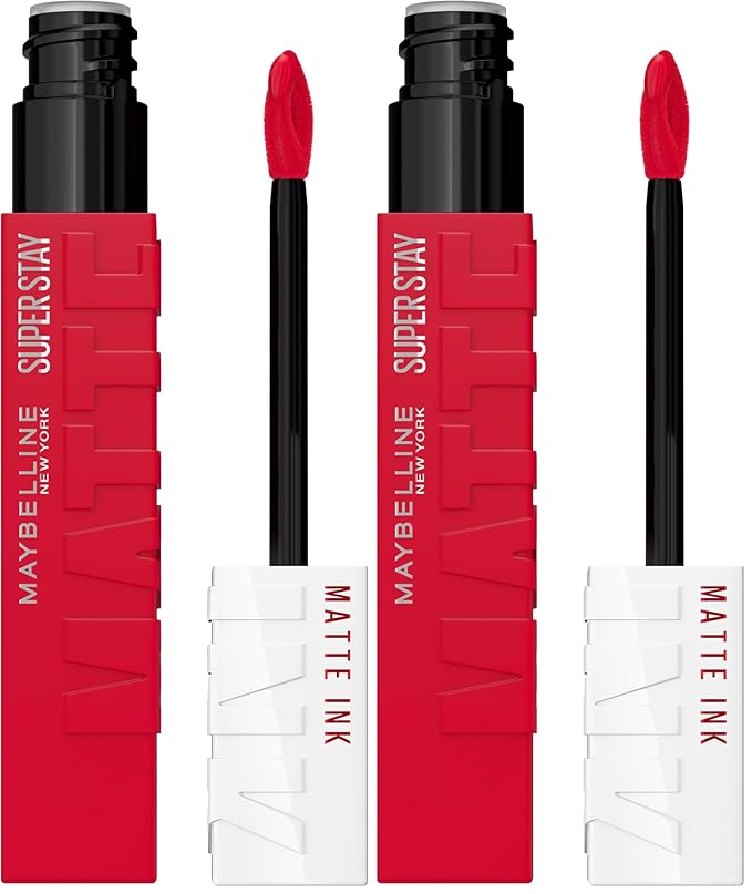 MAYBELLINE Super Stay Matte Ink Liquid Lipstick Makeup, Long Lasting High Impact Color, Up to 16H Wear, Shot Caller, Bright Pinky Red, 1 Count, Packaging May Vary (Pack of 2)