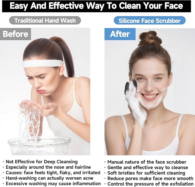 2 PCS Face Scrubber, Soft Silicone Face Exfoliator with Suction Cup for Man and Women Deep Skin Clean (Body Scrubber + Face Scrubber Black)