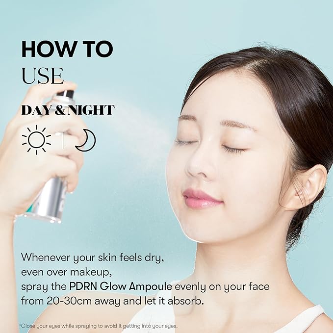 VT COSMETICS PDRN Glow Ampoule, PDRN Facial Mist, Deep Hydration Spray Serum, Vegan Skin Care, Light-weight Face Moisturizer, Plumping Effect, Fragrance-Free, Korean SkinCare (3.38 fl oz / 100 ml)