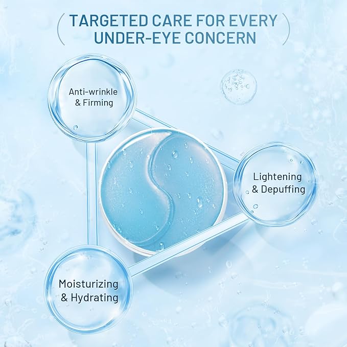 Under Eye Masks Patches - Hyaluronic Acid Collagen for Dark Circles,Eye bags, Fine Lines,puffiness Smoothing Skin Care Treatment Hydrating for Women and Men, (60 Pcs) Blue